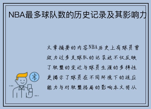 NBA最多球队数的历史记录及其影响力